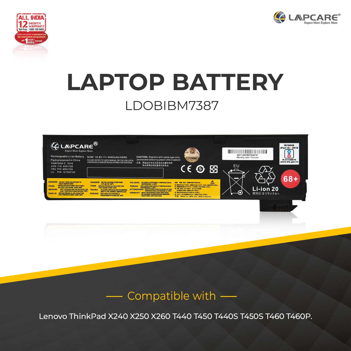 Lenovo ThinkPad T440 Compatible Laptop Battery 10.8V 4000mAh 6-Cell