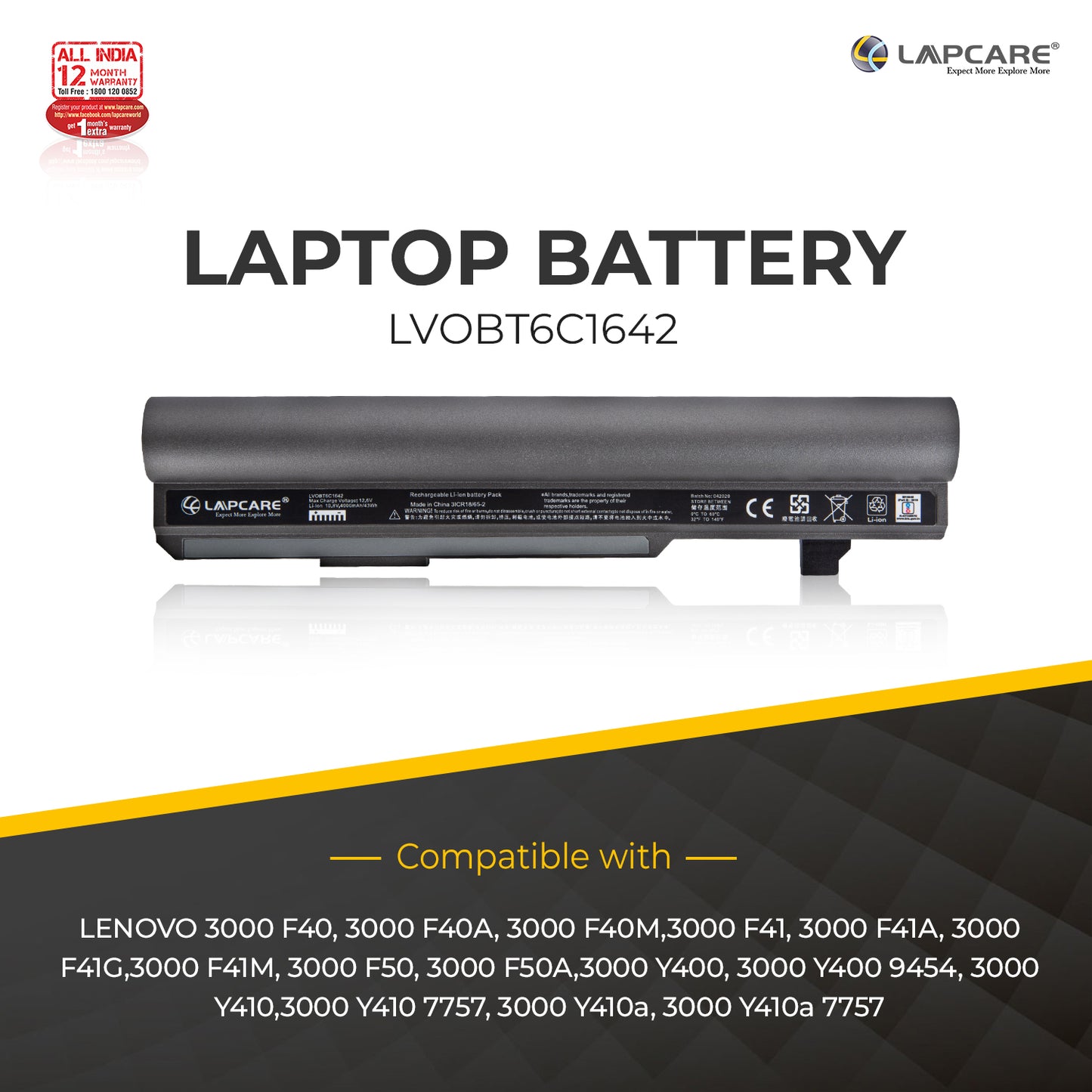 Lenovo 3000 Series Compatible Laptop Battery 10.8V 4000mAh 6 Cell