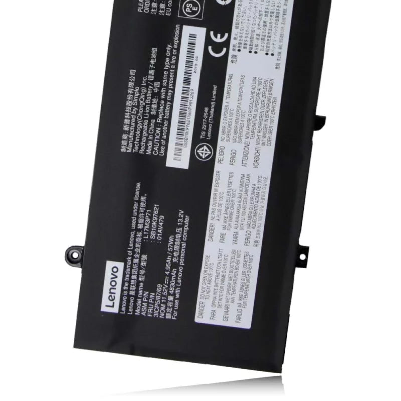 Lenovo 01AV478 Original OEM 57Whr 4800mAh 11.52V 3 Cell Laptop Battery for Select Lenovo Laptops