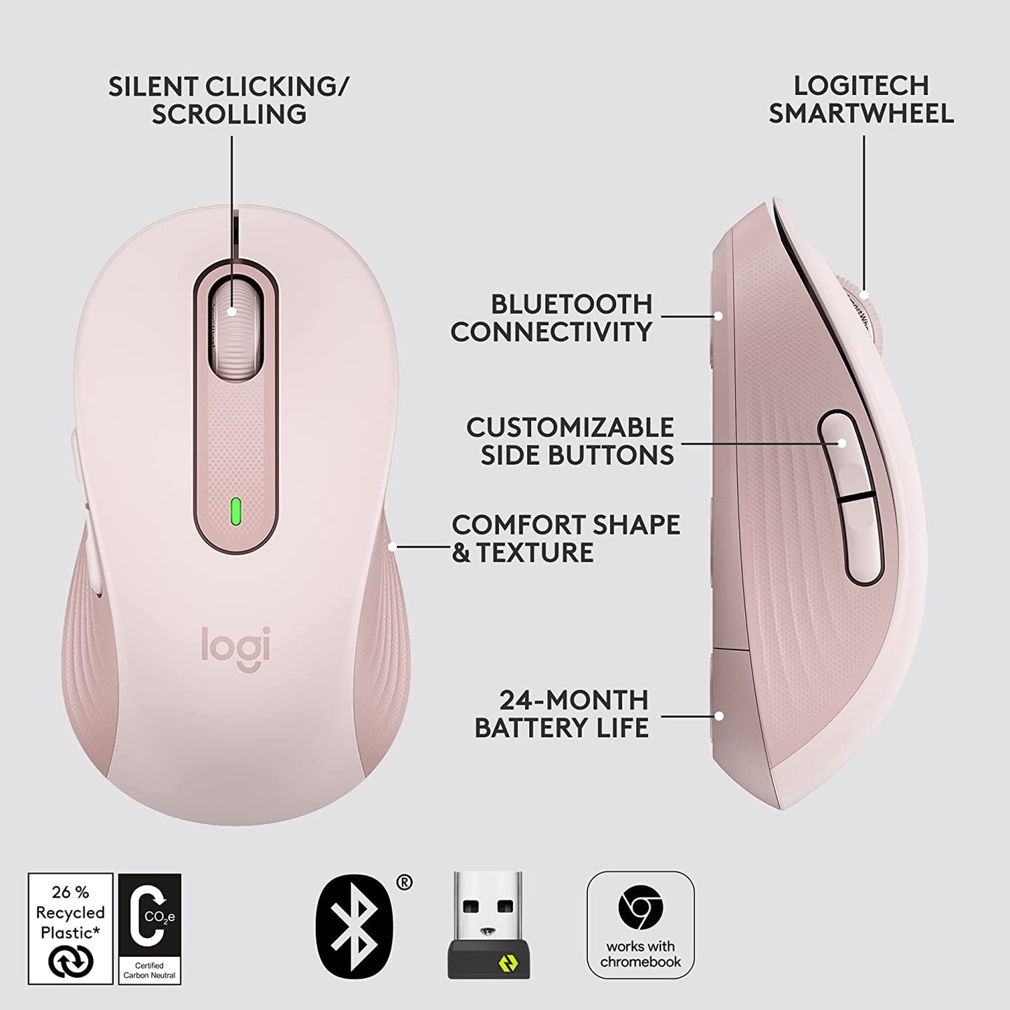 Logitech Signature M650 Optical Wireless Mouse - Rose