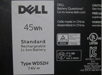 Dell WD52H Original OEM 45WHr 5900mAh 7.4V 4 Cell Laptop Battery for Select Dell Laptops