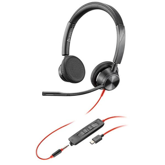 POLY Blackwire 3225 USB-C Wired Headphone with Noise Cancelling Boom Mic - Black