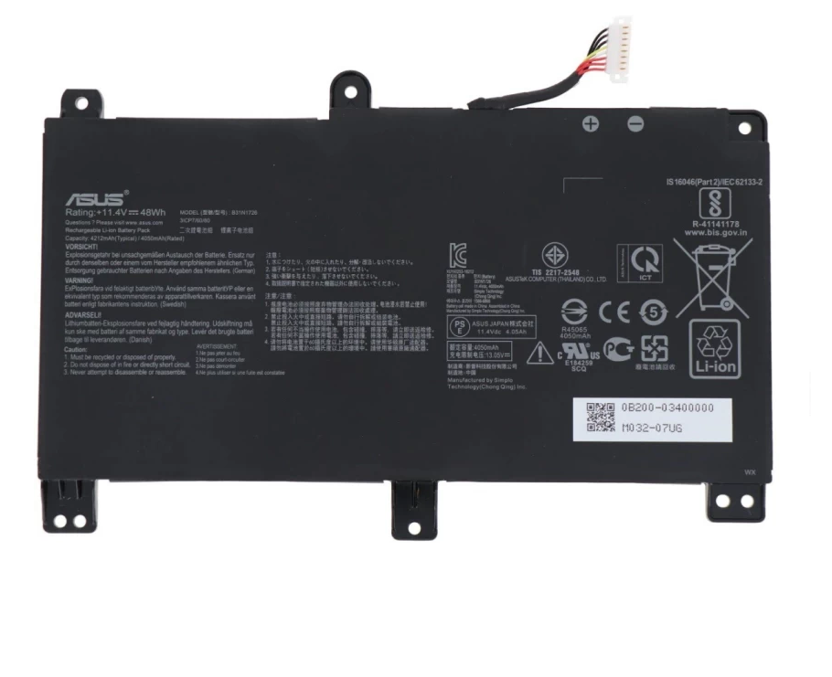 Asus B31N1726 Long Cable Original OEM 48Whr 4212mAh 11.4V 3 Cell Laptop Battery for Select Asus Laptops