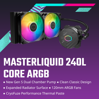 Cooler Master Masterliquid 240L Core ARGB 240mm AIO CPU Liquid Cooler