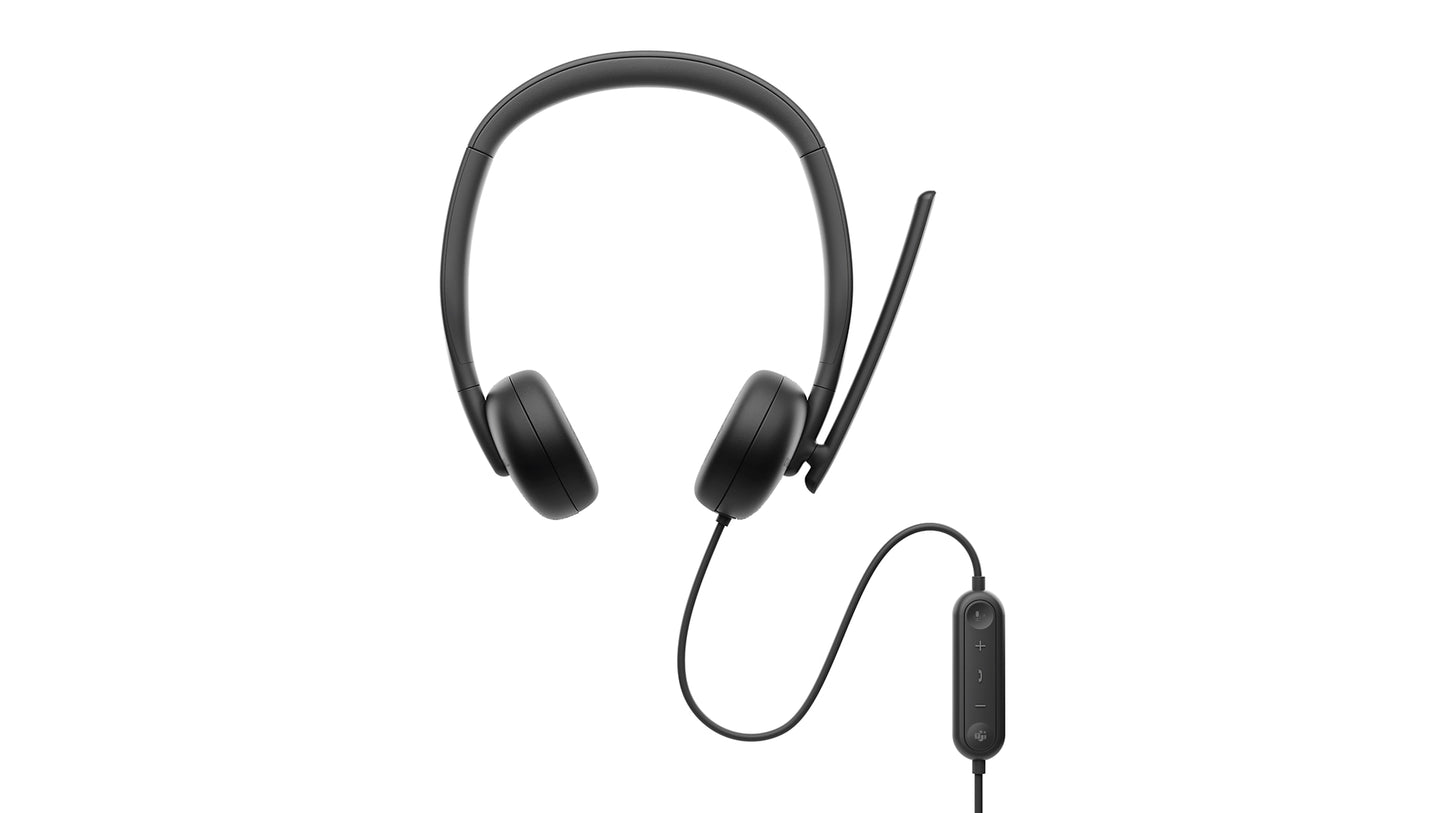 Dell WH3024 Wired Lightweight Headband AI-Based Noise Cancellation Headset with Microphone - Black