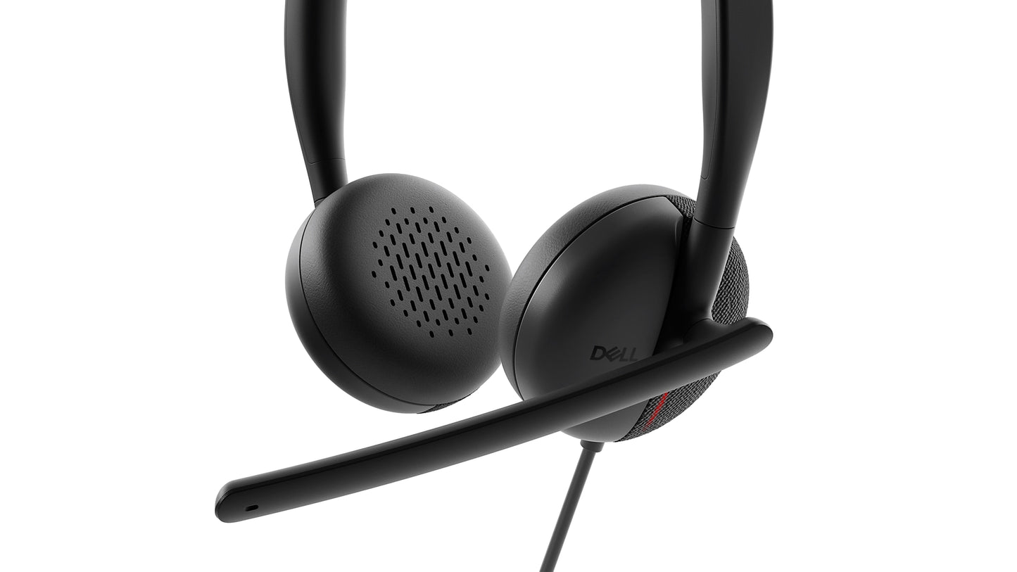 Dell WH3024 Wired Lightweight Headband AI-Based Noise Cancellation Headset with Microphone - Black