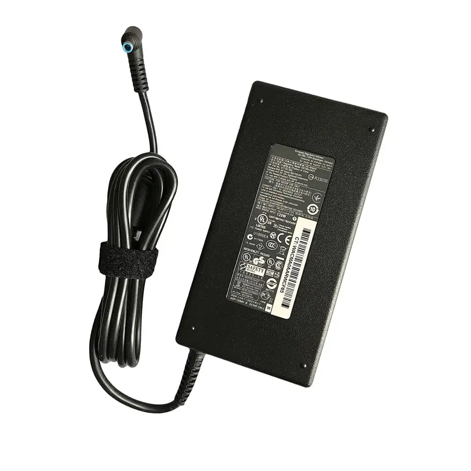 HP Original OEM 150W 19.5V 7.7A 4.5mm Blue Pin Rectangular Slim AC Adapter for HP Laptops - Black