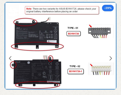 Asus B31N1726 Long Cable Original OEM 48Whr 4212mAh 11.4V 3 Cell Laptop Battery for Select Asus Laptops