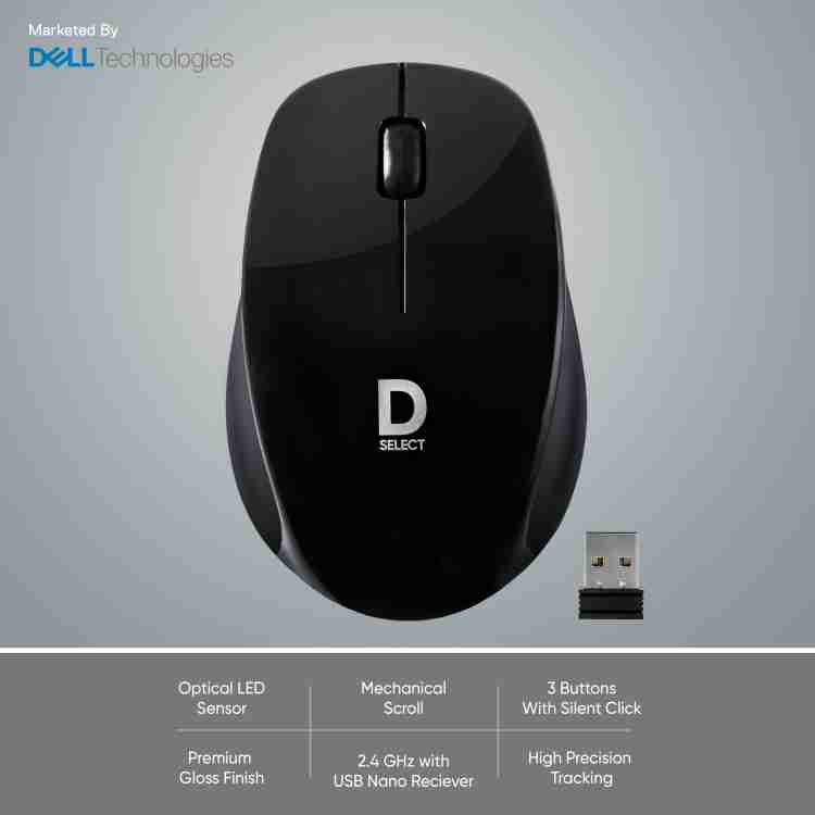 Dell Exclusive D SELECT DS320 1200DPI 2.4GHz USB Optical Wireless Mouse - Black