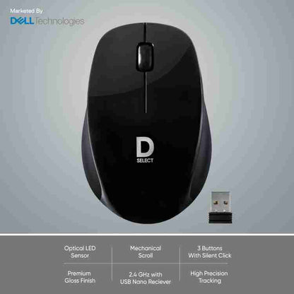 Dell Exclusive D SELECT DS320 1200DPI 2.4GHz USB Optical Wireless Mouse - Black