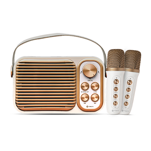 Toreto Retromini 14W Wireless Bluetooth Portable Speaker with Dual Wireless Karaoke Mic - Rose Gold