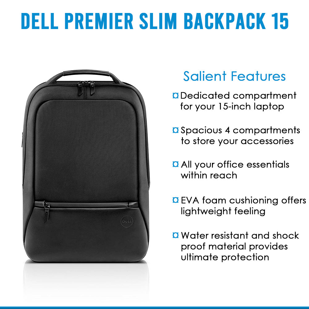 Dell PE1520PS 15" EcoLoop Premier Slim Water Resistant Shockproof Laptop Backpack - Black