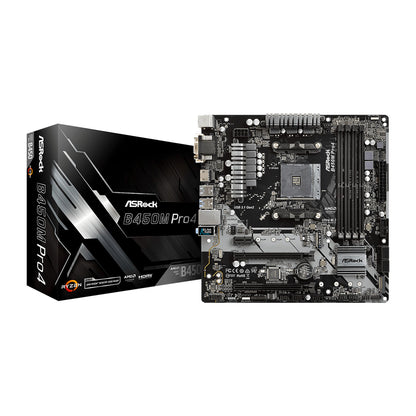 ASRock B450M PRO4 AMD AM4 M-ATX Motherboard with Dual M.2 and Full Spike Protection