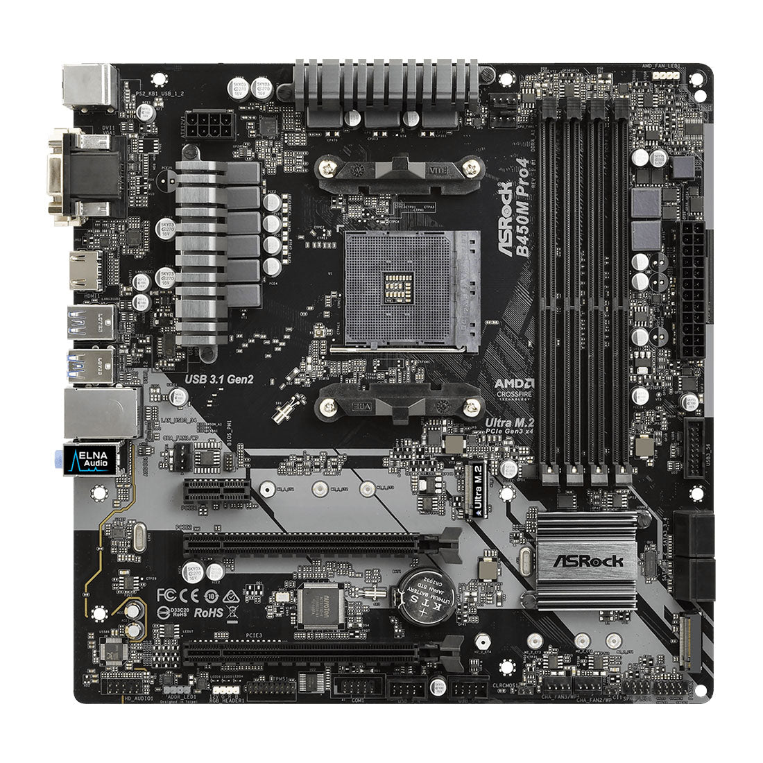 ASRock B450M PRO4 AMD AM4 M-ATX Motherboard with Dual M.2 and Full Spike Protection