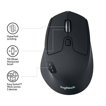 Logitech M720 Triathlon ऑप्टिकल वायरलेस माउस मल्टी-डिवाइस कनेक्टिविटी के साथ 8 बटन और 2 साल की बैटरी लाइफ़