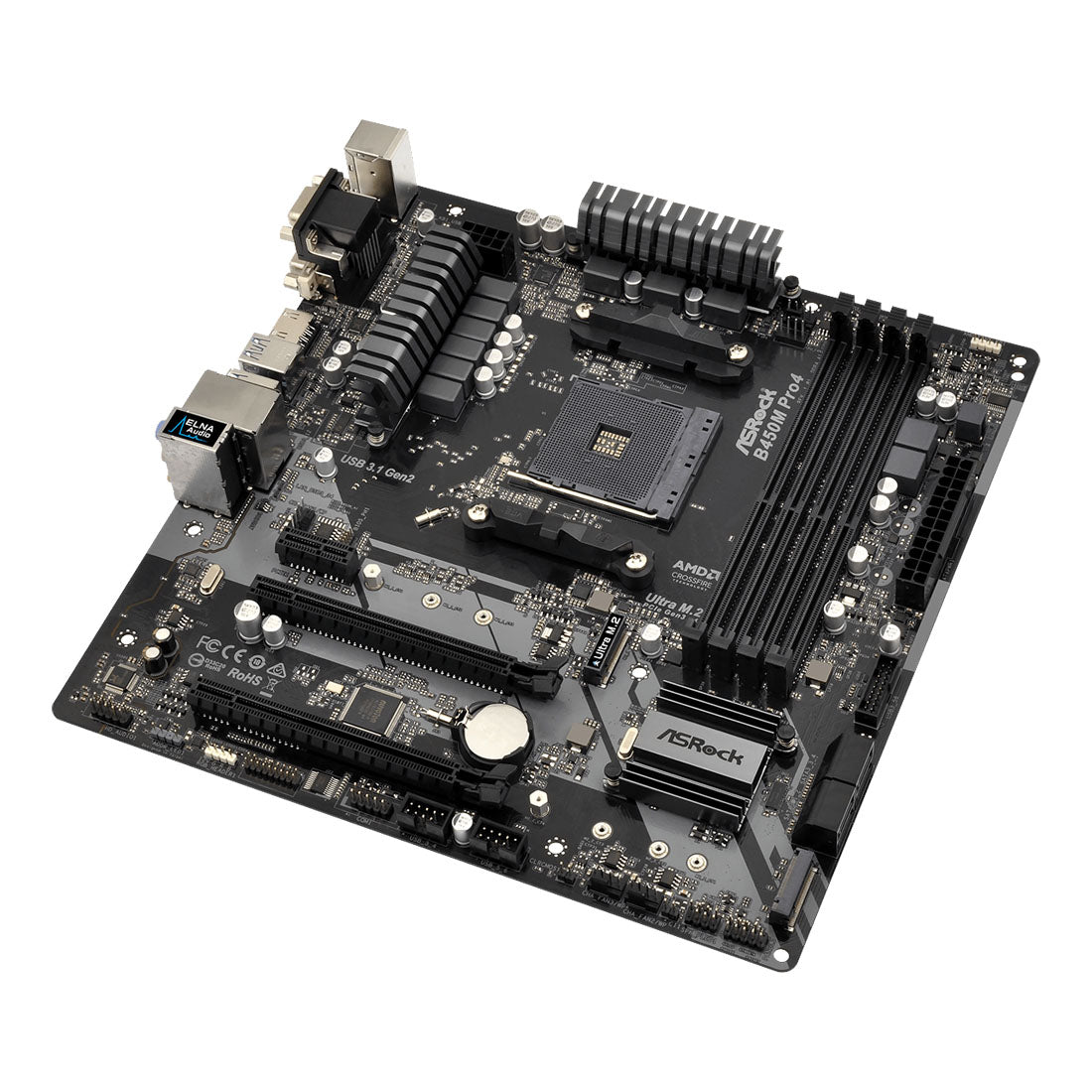 ASRock B450M PRO4 AMD AM4 M-ATX Motherboard with Dual M.2 and Full Spike Protection