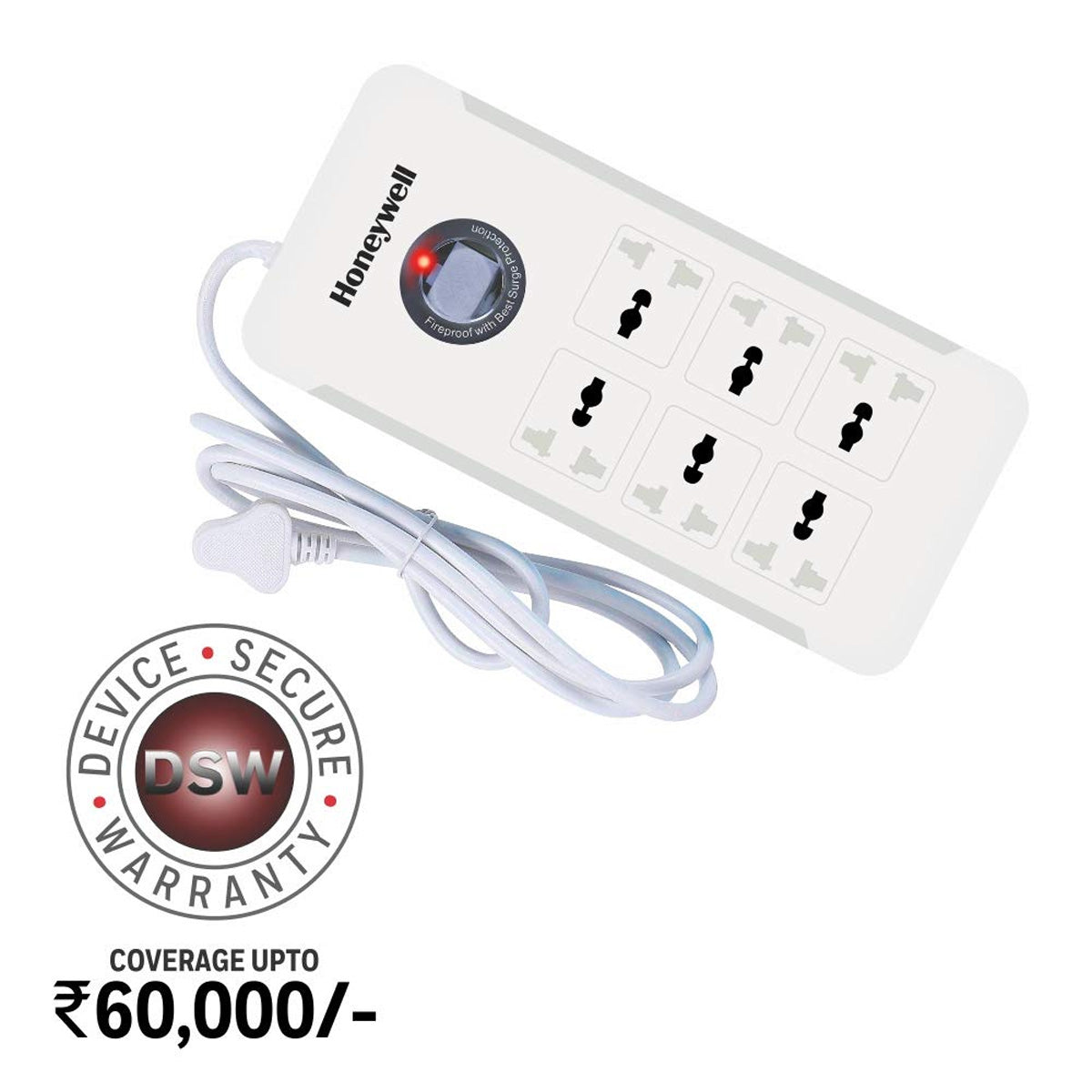 Honeywell Platinum Series 6 Output Surge Protector Extension Cable with Master Switch and LED Indicator