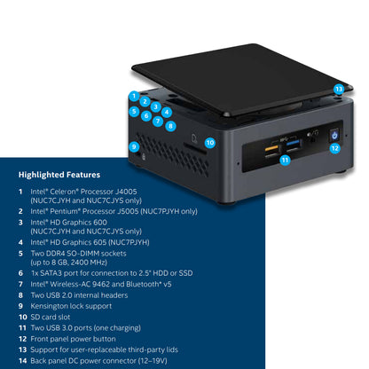 Intel NUC Kit NUC7CJYH with Celeron J4005 Processor UHD 600 4K Support and 7.1 Audio