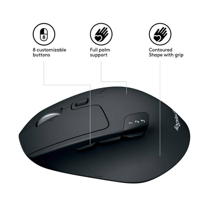 Logitech M720 Triathlon ऑप्टिकल वायरलेस माउस मल्टी-डिवाइस कनेक्टिविटी के साथ 8 बटन और 2 साल की बैटरी लाइफ़