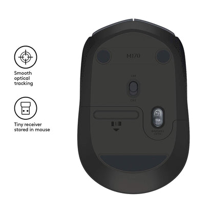 Logitech M171 वायरलेस ऑप्टिकल ग्रे माउस 2.4GHz तकनीक और उभयलिंगी डिज़ाइन के साथ