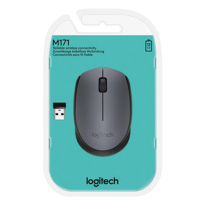 Logitech M171 वायरलेस ऑप्टिकल ग्रे माउस 2.4GHz तकनीक और उभयलिंगी डिज़ाइन के साथ