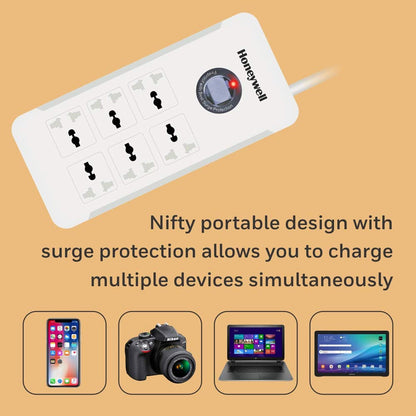 Honeywell Platinum Series 6 Output Surge Protector Extension Cable with Master Switch and LED Indicator