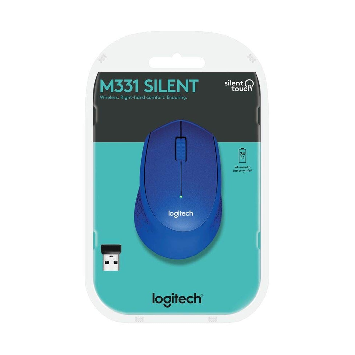 Logitech M331 साइलेंट प्लस वायरलेस ऑप्टिकल माउस नीला 1000DPI और 2.4 GHz तकनीक के साथ