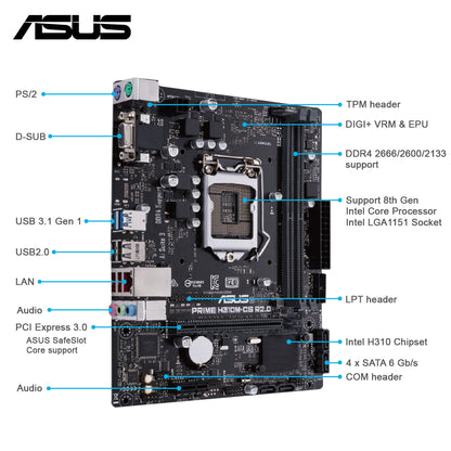 ASUS PRIME H310M-CS R2.0  Intel LGA-1151 Micro-ATX Motherboard