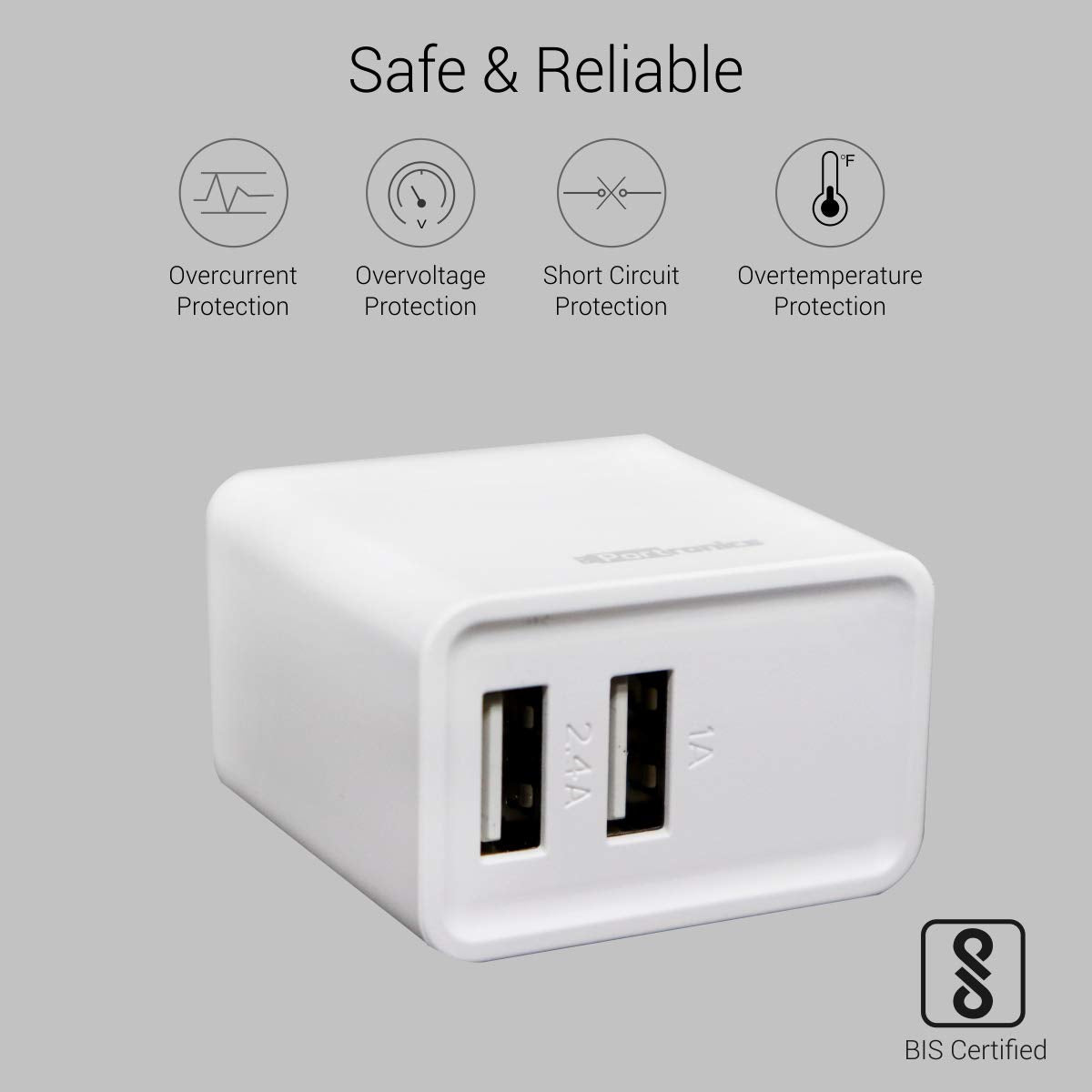 Portronics Adapto 646  Wall Adapter with Fast Charging and Dual USB Ports