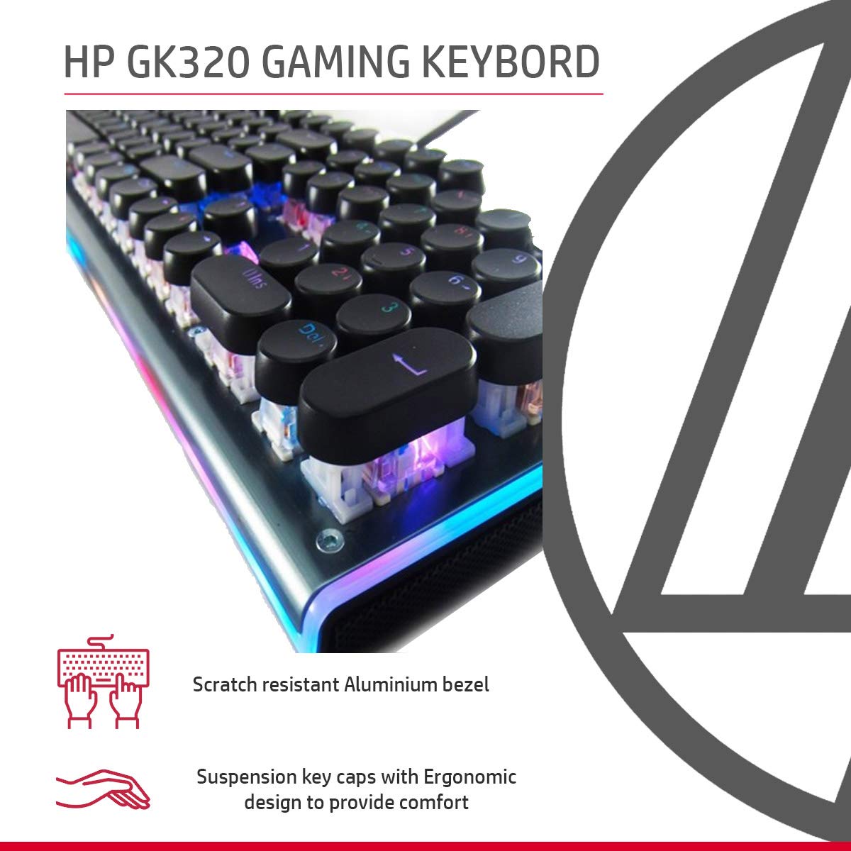 HP GK600YS  Mechanical  Gaming RGB Keyboard Wired USB with Height Adjustment