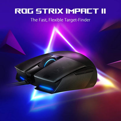 ASUS ROG STRIX Impact II Wired Optical RGB Gaming Mouse with 6200 DPI and Ambidextrous Design