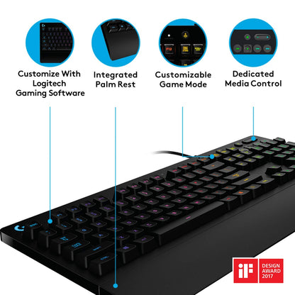 Logitech G213 Prodigy RGB Gaming Wired Keyboard with Spill-Resistant and Dedicated Media Controls