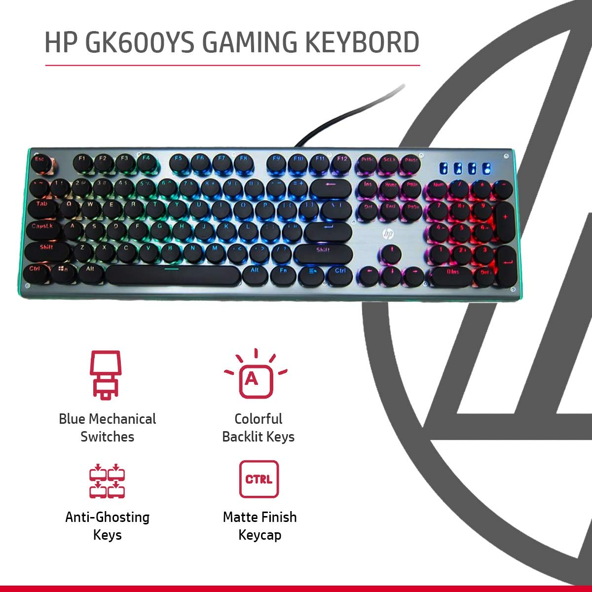 HP GK600YS  Mechanical  Gaming RGB Keyboard Wired USB with Height Adjustment