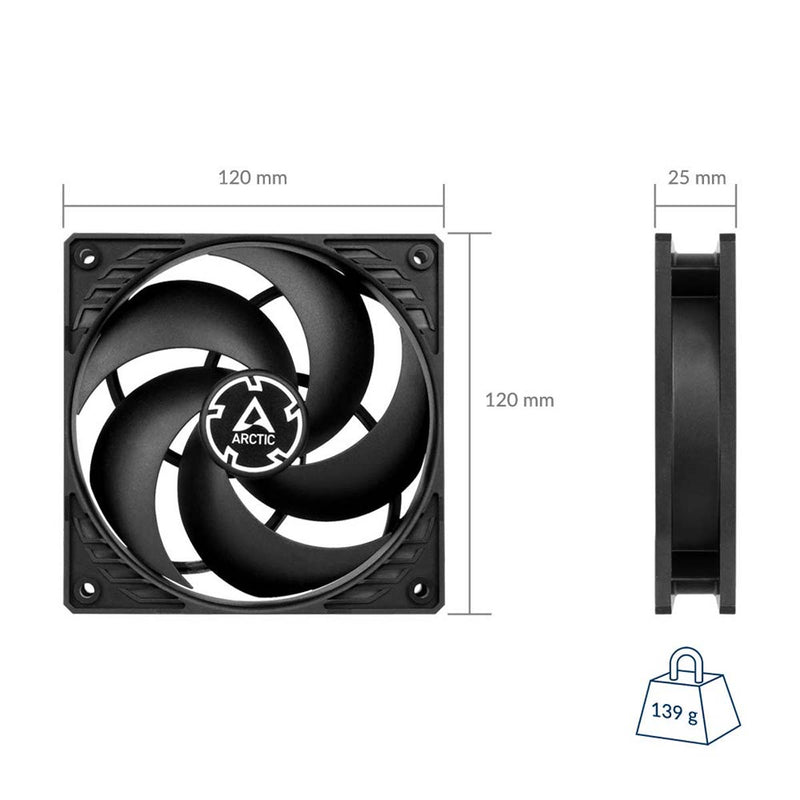 ARCTIC P12 Max - High-Performance 120 mm case Fan, PWM Controlled 200-3300  RPM, Optimised for Static Pressure, 0dB Mode, Dual Ball Bearings