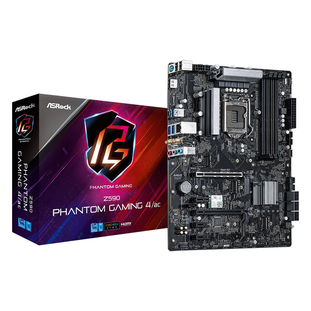 ASRock Z590 Phantom Gaming 4/ac Intel Z590 LGA1200 ATX Motherboard with Intel Gigabit LAN and M.2 Key-E for WiFi