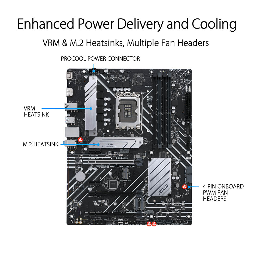 ASUS PRIME H670-Plus D4 Intel H670 LGA 1700 ATX Motherboard with PCIe 4.0, Thunderbolt 4 and Three M.2 Slots