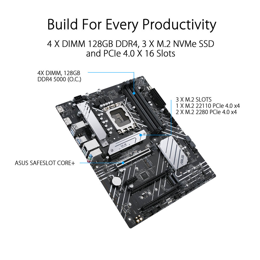 ASUS PRIME H670-Plus D4 Intel H670 LGA 1700 ATX Motherboard with PCIe 4.0, Thunderbolt 4 and Three M.2 Slots