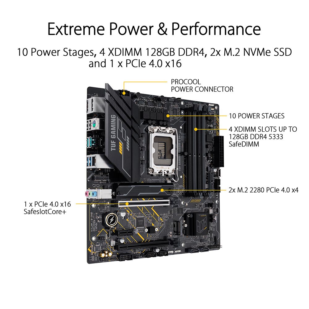 ASUS TUF Gaming B660M-E D4 Intel B660 LGA 1700 Micro-ATX Motherboard with PCIe 4.0 and Dual M.2 Slots