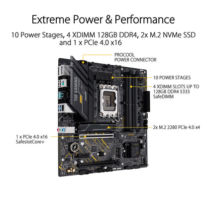 ASUS TUF Gaming B660M-E D4 Intel B660 LGA 1700 Micro-ATX Motherboard with PCIe 4.0 and Dual M.2 Slots