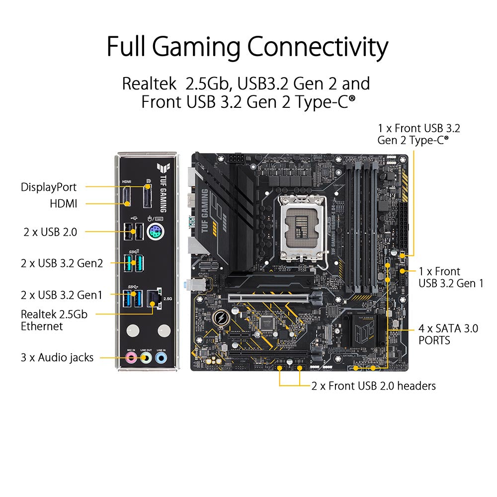 Asus TUF गेमिंग B660M-E D4 Intel B660 LGA 1700 माइक्रो-ATX मदरबोर्ड PCIe 4.0 और ड्युअल M.2 स्लॉट के साथ