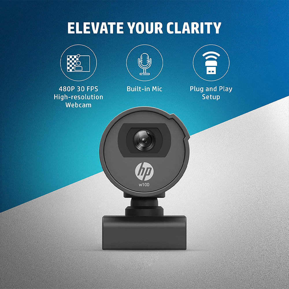 HP W100 480P HD वेब कैमरा बिल्ट-इन माइक और वाइड एंगल व्यू के साथ