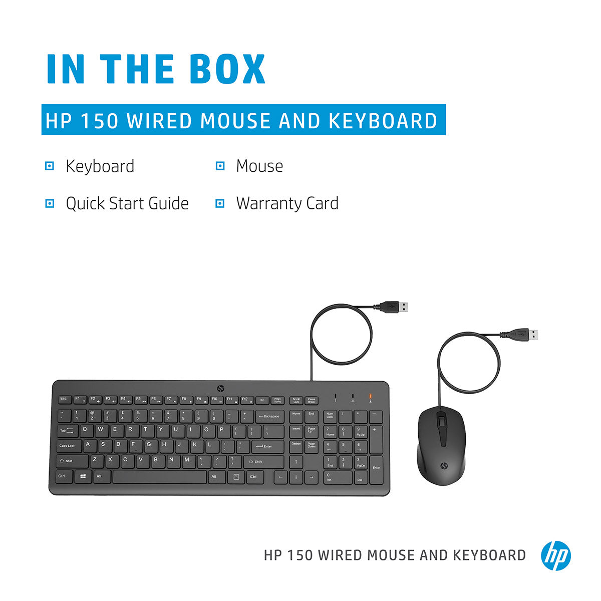 HP 150 Wired Keyboard and Optical Mouse Combo with 1600 DPI