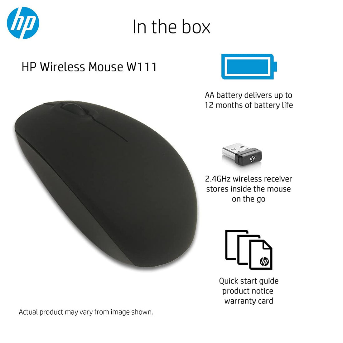 HP W111 Wireless Optical Mouse with 1200 DPI and 3 Buttons