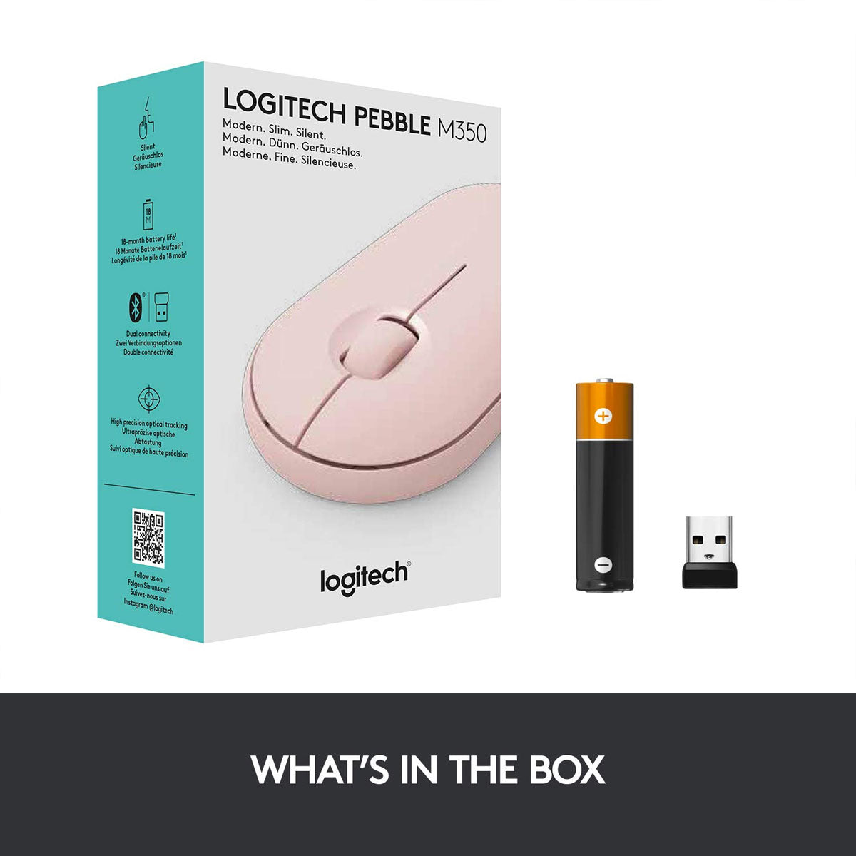 Logitech Pebble M350 Wireless Optical Silent Mouse with Dual Connectivity - Rose