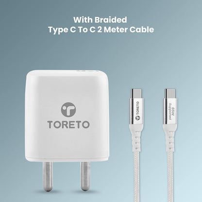 Toreto Flash Nano 4 33W USB-C Fast Charging Adapter with USB-C to USB-C Cable