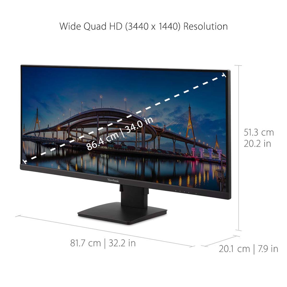 ViewSonic VA3456-MHDJ 34" Ultra-wide UWQHD 75Hz HDR10 IPS Panel Monitor with Speakers