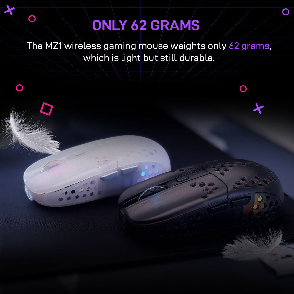 Xtrfy MZ1 White RGB Wireless Lightweight Gaming Mouse with Pixart 3370 sensor