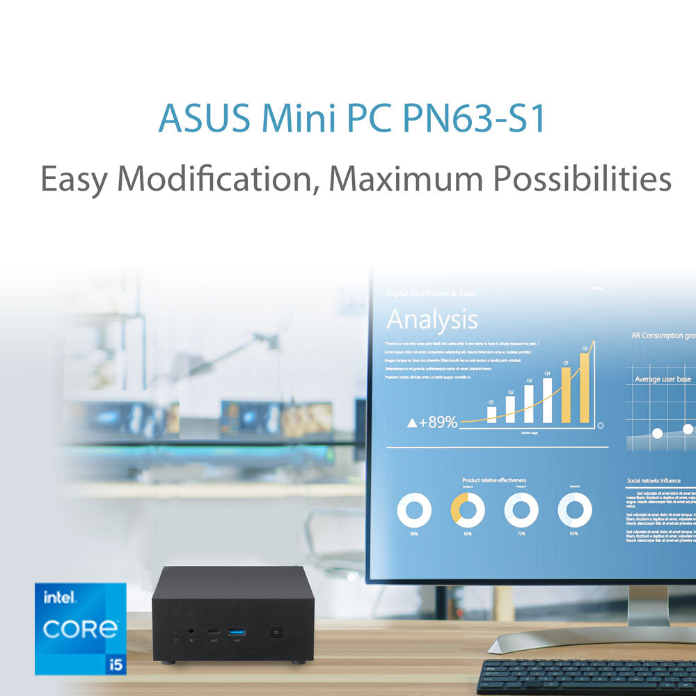 ASUS मिनी पीसी PN63-S1 इंटेल कोर i5 प्रोसेसर के साथ वाईफ़ाई 6E और यूएसबी 3.1 टाइप-सी (कोई पूर्व-स्थापित स्टोरेज और मेमोरी नहीं)
